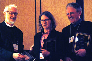 SHOT president Ron Kline with 2011 Ferguson Prize winners Pamela Long and David McGee--Alan Stahl, not pictured